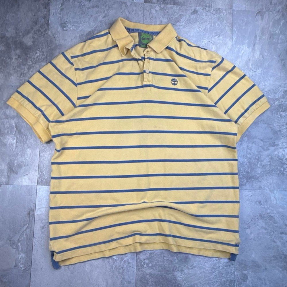 Vintage Yellow and Blue Timberland Striped Polo Shirt XL